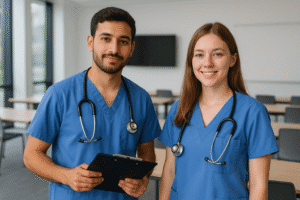 Two medical students in uniform